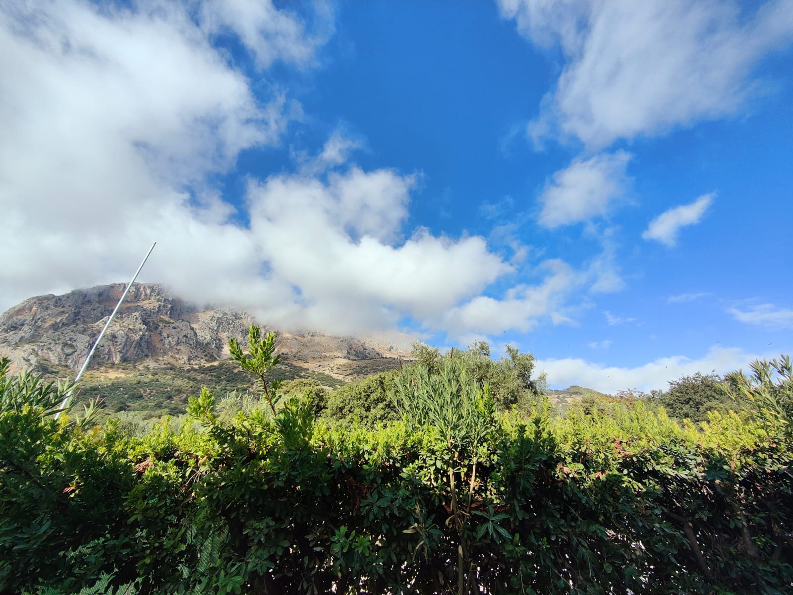 Vistas panoramicas a la montaña del pico Aznatin con vegetacion y cielo azul desde Camping El Cantonet, cerca de Ubeda, Baeza y Cazorla (Jaen)